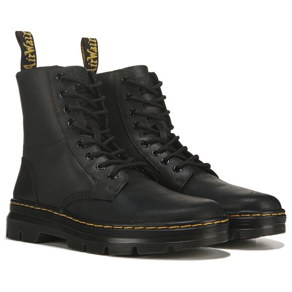Dr. Marten Black Leather Combat Boots - Picture 1 of 5